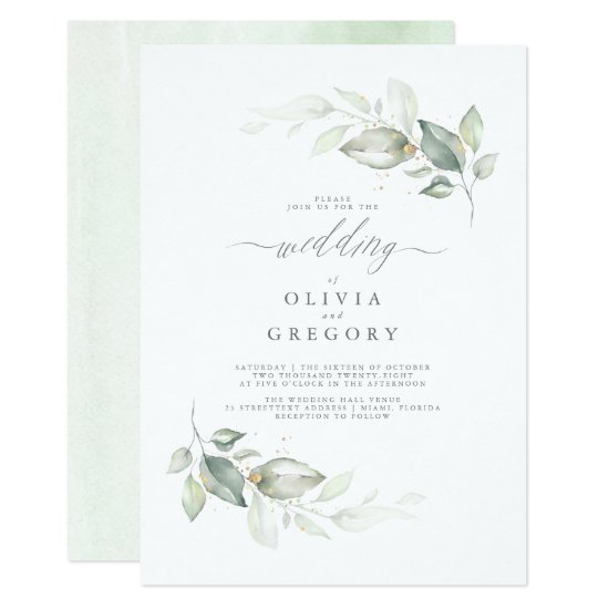 Modern Elegant Greenery Minimalist Wedding Invitation
