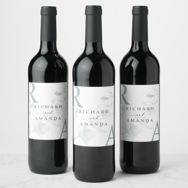 Modern Elegant Greenery Minimalist Wedding Wine Label (Bottles)