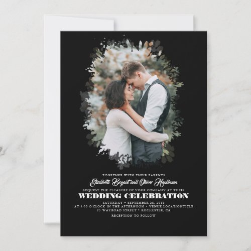 Modern Elegant Greenery Photo Overlay Wedding Invitation