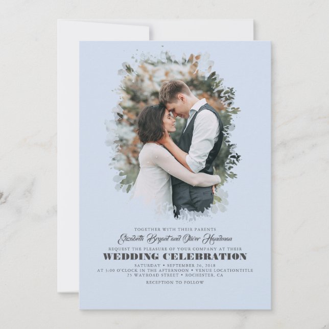Modern Elegant Greenery Photo Overlay Wedding Invitation (Front)