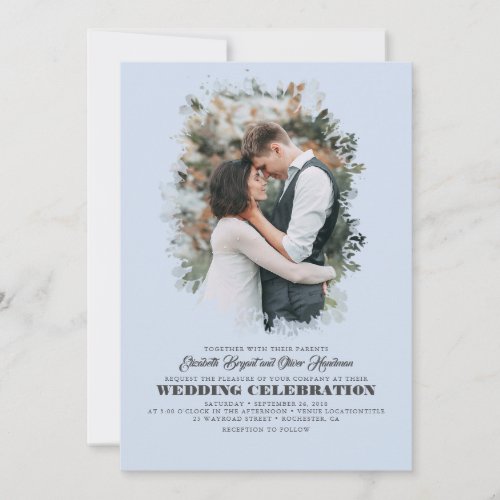 Modern Elegant Greenery Photo Overlay Wedding Invitation