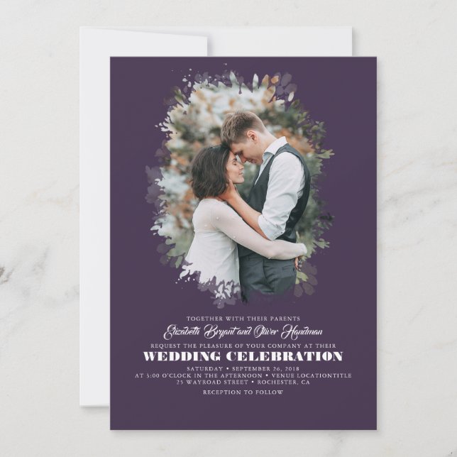 Modern Elegant Greenery Photo Overlay Wedding Invitation (Front)