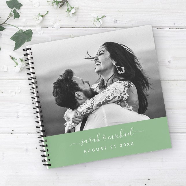 Modern Elegant Greenery Script Photo Wedding Notebook (Creator Uploaded)