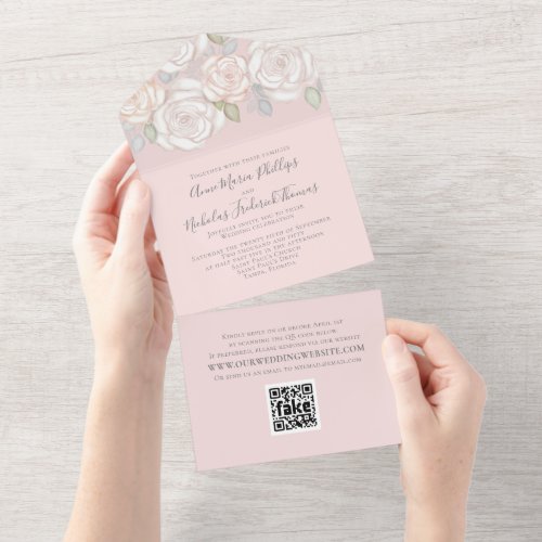 Modern Elegant Greenery Watercolor Floral QR Code All In One Invitation