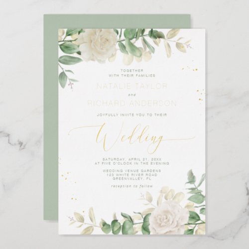 Modern Elegant Greenery Wedding Foil Invitation
