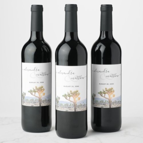 Modern Elegant Greenery Wedding Joshua Tree Wine Label