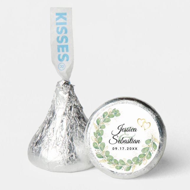 Modern Elegant Greenery Wreath Eucalyptus Wedding Hershey®'s Kisses® (Front)