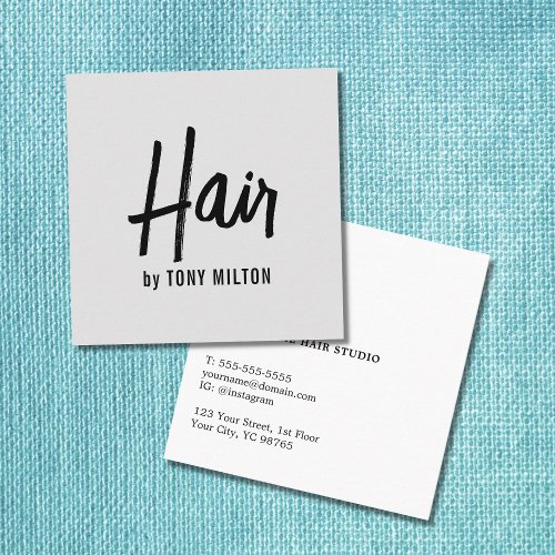 Modern Elegant Grey Black Hair Stylist Square Business Card