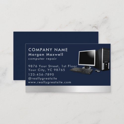 Modern Elegant Grey Blue Circuit Computer  qr code Business Card