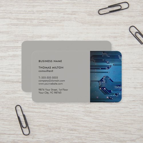 Modern Elegant Grey Blue Circuit Computer Repair Business Card