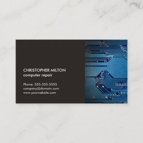 Modern Elegant Grey Blue Circuit Computer Repair Business Card