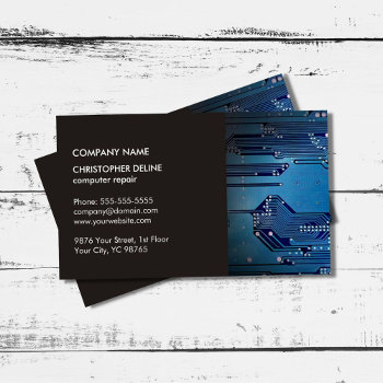 Modern Elegant Grey Blue Circuit Computer Repair Business Card by pro_business_card at Zazzle