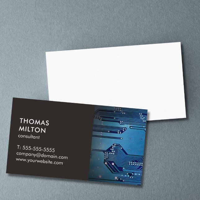 Modern Elegant Grey Blue Circuit Computer Repair Business Card (Creator Uploaded)