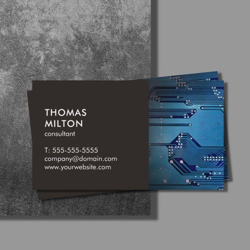 Modern Elegant Grey Blue Circuit Computer Repair Business Card