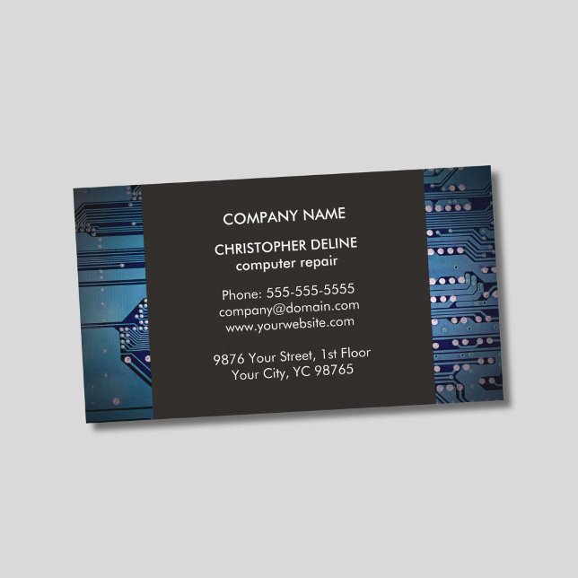 Modern Elegant Grey Blue Circuit Computer Repair Business Card (Creator Uploaded)