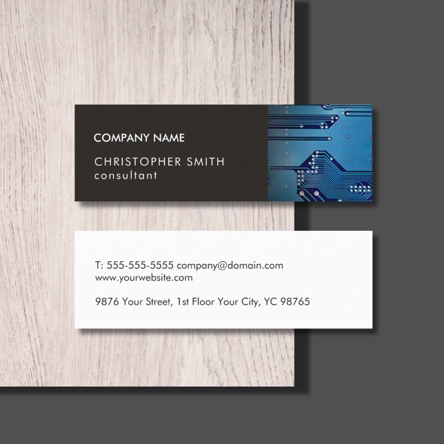 Modern Elegant Grey Blue Circuit Computer Repair Mini Business Card (Creator Uploaded)
