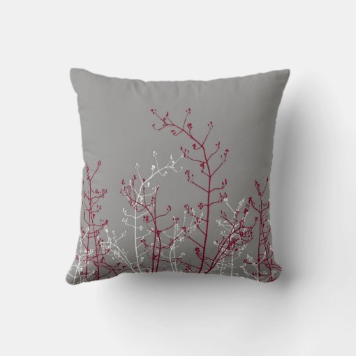 Modern Elegant Grey Burgundy Flowers Throw Pillow | Zazzle