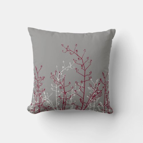 Modern Elegant Grey Burgundy Flowers Throw Pillow