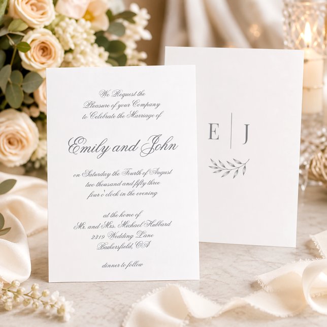 Modern Elegant Grey Calligraphy Minimalist Wedding Invitation (Creator Uploaded)