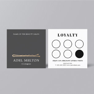 Modern Elegant Grey Faux Gold Hair Pin Salon Loyalty Card