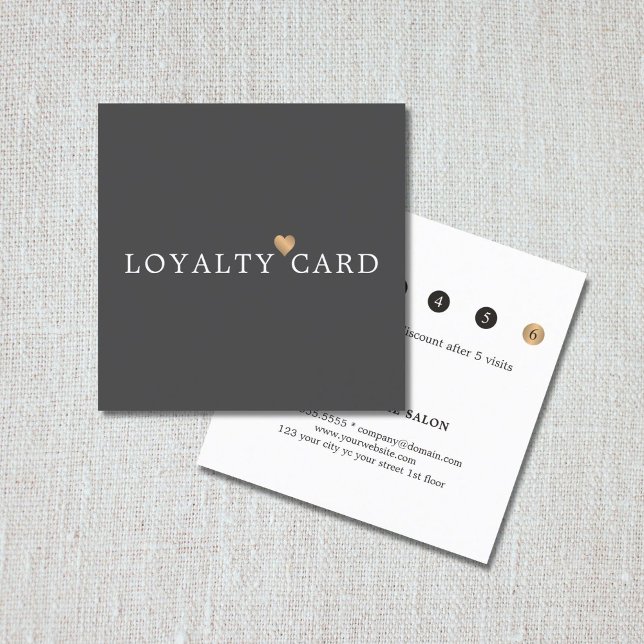 Modern Elegant Grey Faux Gold Heart Beauty Loyalty Card (Creator Uploaded)