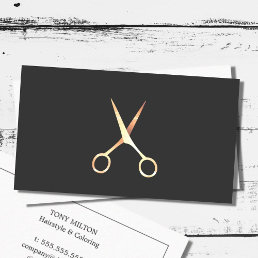 Modern Elegant Grey Faux Gold Scissors HairStylist Business Card