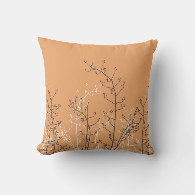 Modern Elegant Grey Flowers on Light Tan Brown Throw Pillow (Front)