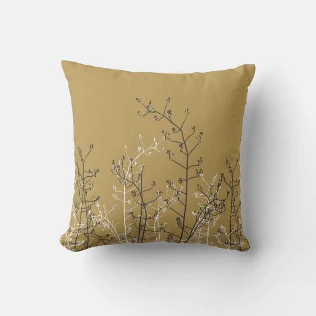 Modern Elegant Grey Flowers on Neutral Brown Gold Throw Pillow (Front)