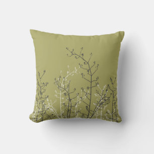 Modern Elegant Grey Flowers on Neutral Olive Green Throw Pillow