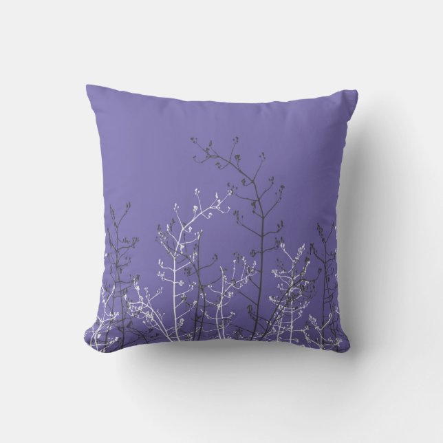 Modern Elegant Grey Flowers on Periwinkle Blue Throw Pillow (Front)