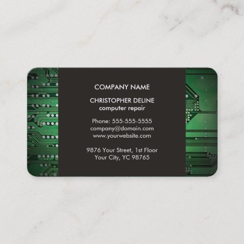 Modern Elegant Grey Green Circuit Computer Repair Business Card