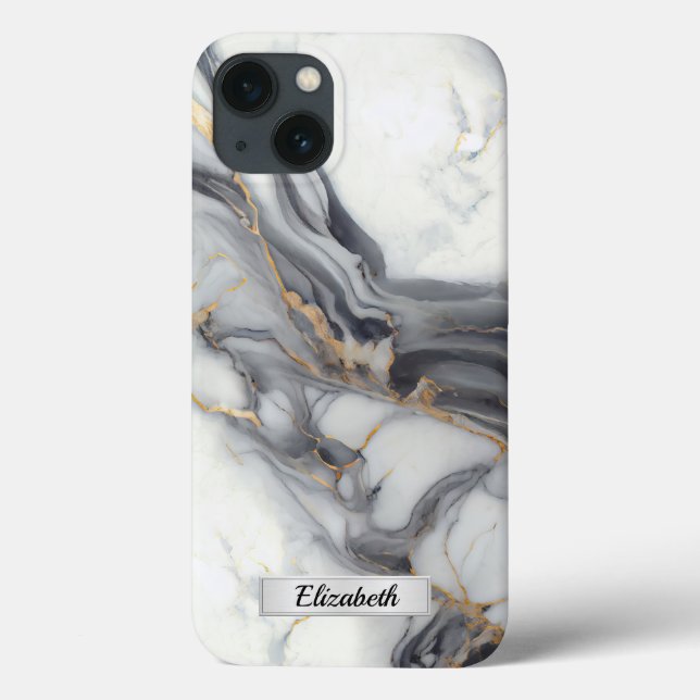 Modern Elegant grey marble art faux gold custom Case-Mate iPhone Case (Back)