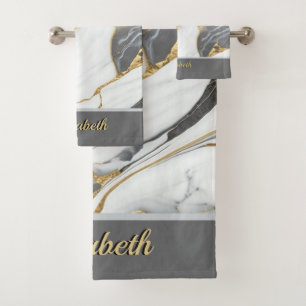 Modern Elegant grey marble art faux gold glitter Bath Towel Set