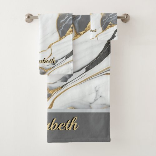 Modern Elegant grey marble art faux gold glitter  Bath Towel Set