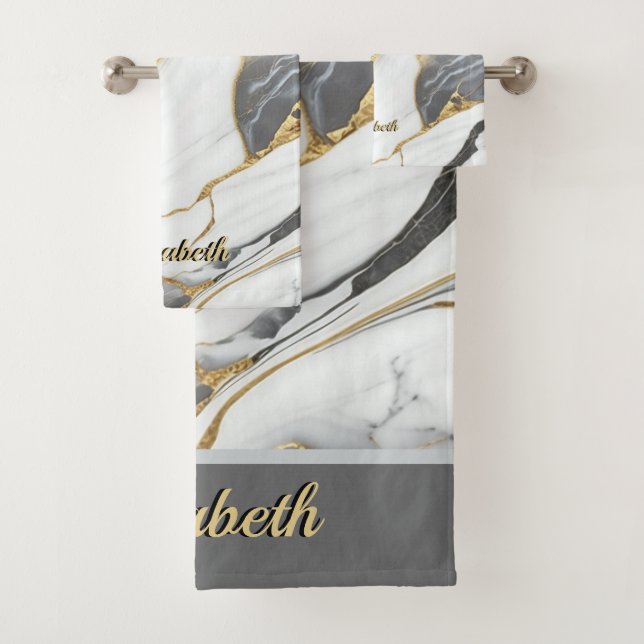 Modern Elegant grey marble art faux gold glitter  Bath Towel Set (Insitu)