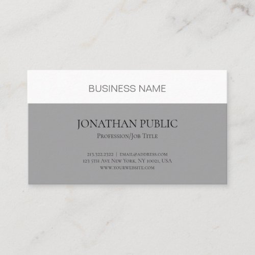 Modern Elegant Grey Minimalist Plain Professional Business Card