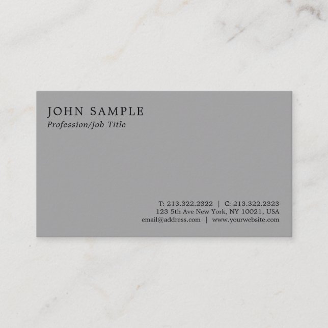Modern Elegant Grey Professional Minimalist Plain Business Card (Front)