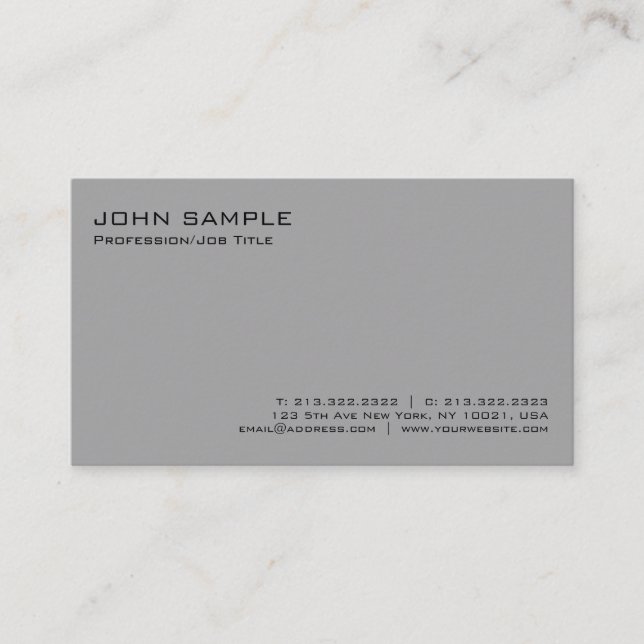 Modern Elegant Grey Professional Minimalist Plain Business Card (Front)