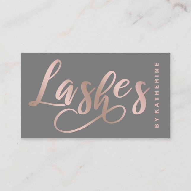 Modern elegant grey & rose gold lashes extension business card (Front)