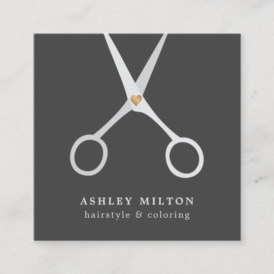 Modern Elegant Grey Silver Scissors Hair Stylist Square Business