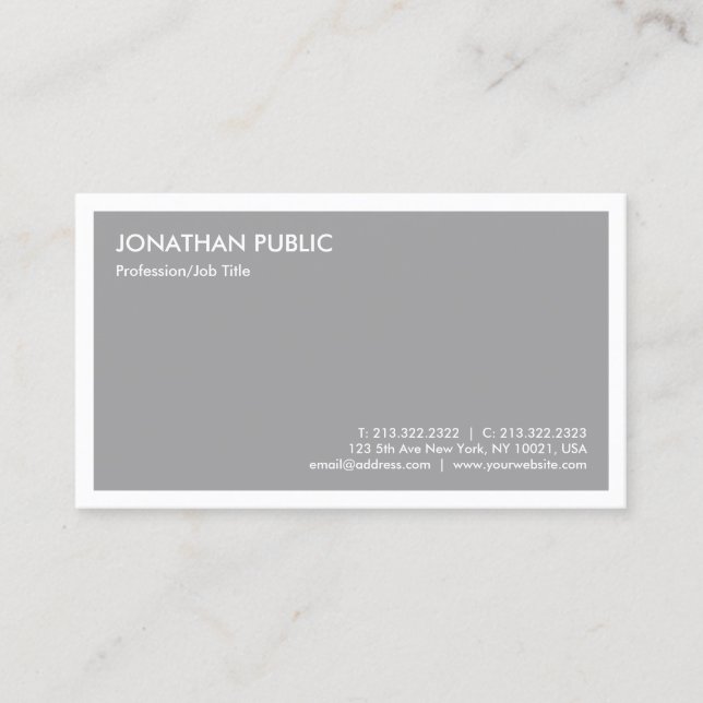 Modern Elegant Grey Trendy Minimalist Template Business Card (Front)