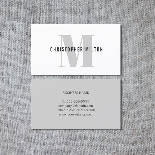 Modern Elegant Grey White Bold Monogram Consultant Business Card