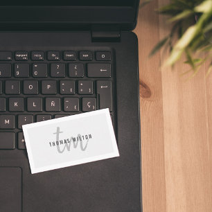 Modern Elegant Grey White Monogram Consultant Business Card