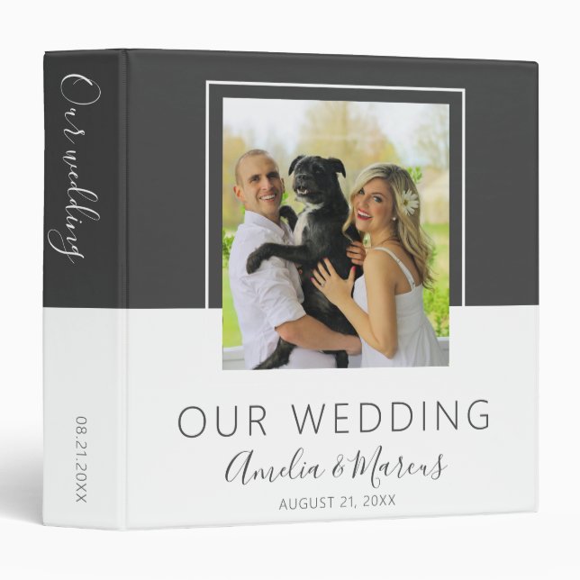 Modern Elegant Grey White Wedding Photo Album 3 Ring Binder (Front/Spine)