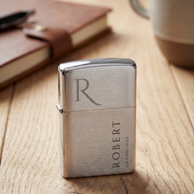 Modern Elegant Groomsmen Gift  Monogrammed Zippo Lighter (Creator Uploaded)