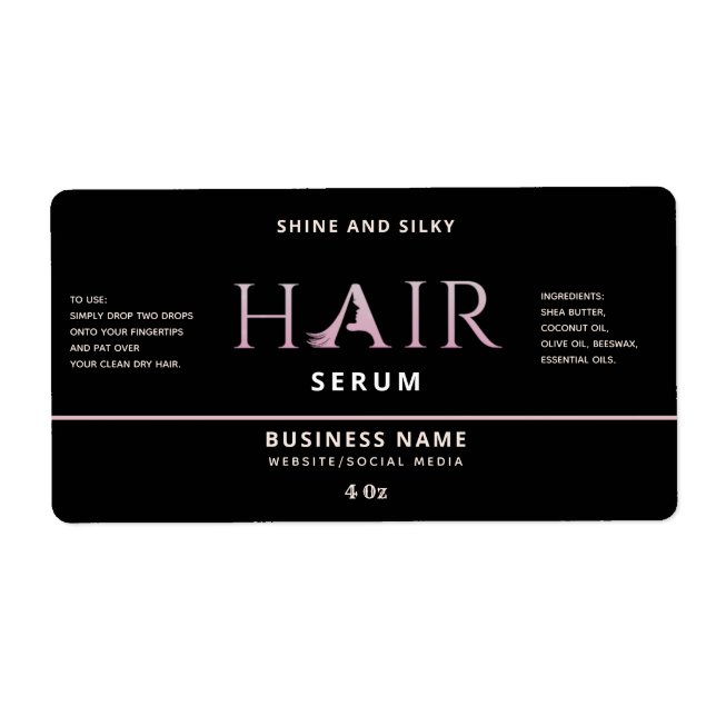 Modern elegant  hair serum label (Front)