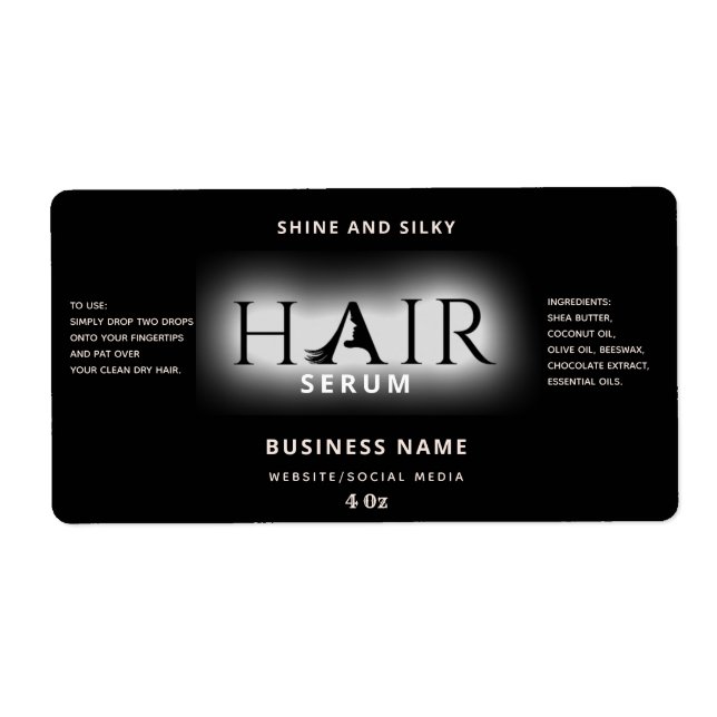 Modern elegant  hair serum label (Front)