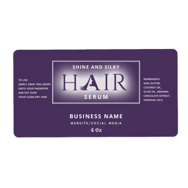 Modern elegant  hair serum label (Front)