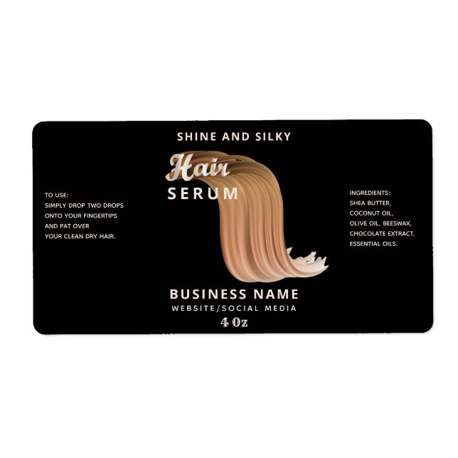 Modern elegant  hair serum label (Front)