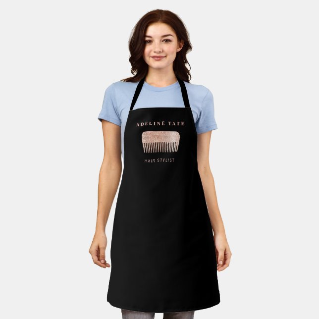 Modern Elegant Hair Stylist Rose Gold Sequin Comb  Apron (Worn)